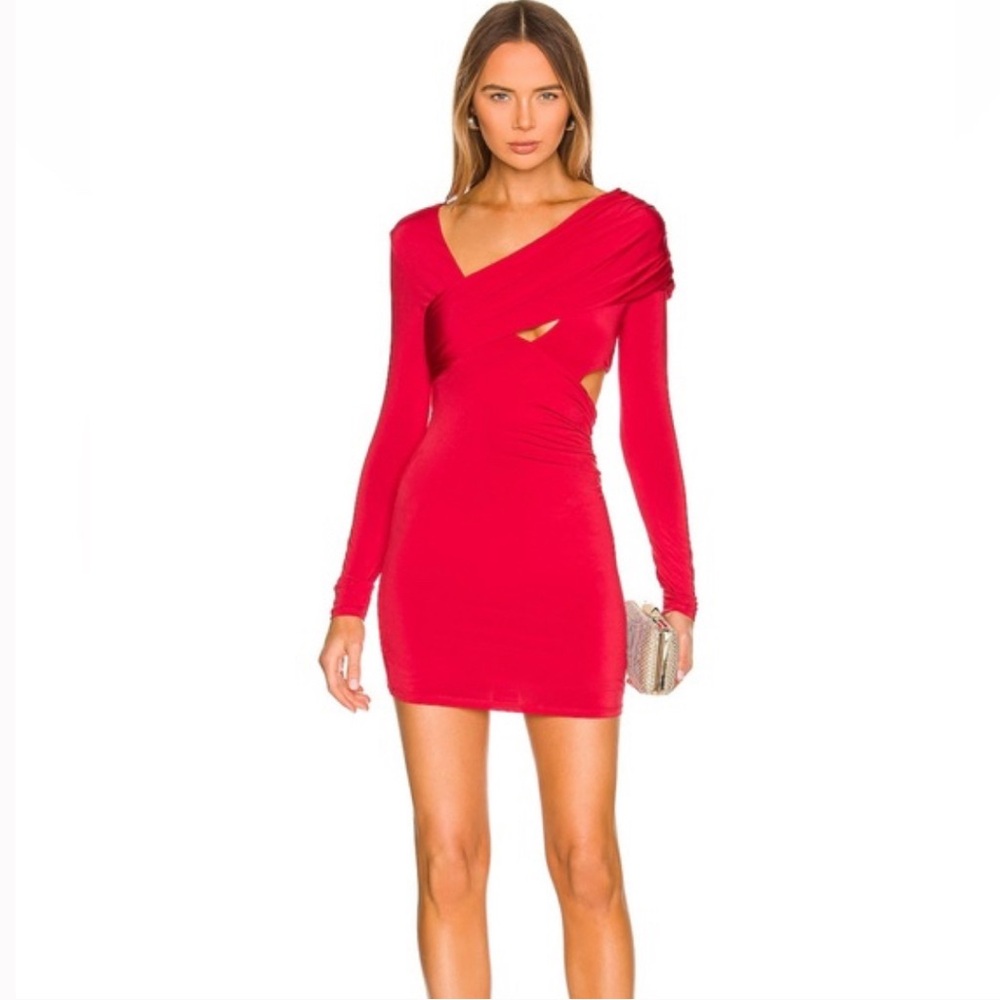 NEW h:ours Ariya Elegant Long Sleeve Cut Out Red Mini Coxktail Dress XS